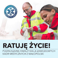 Grafika projektu Ratuję Życie - na zdjęciu ratownicy medyczni